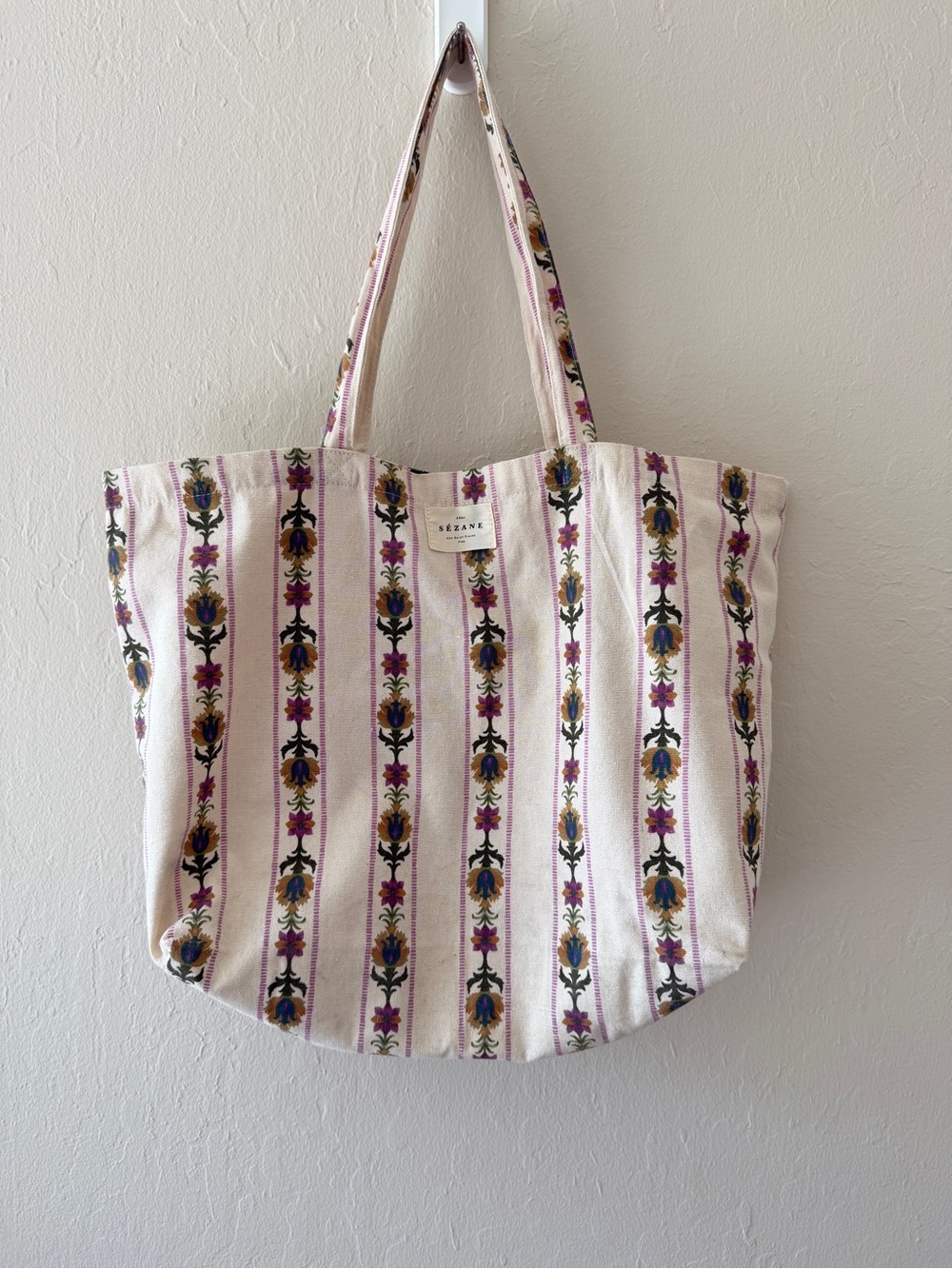 Sezane Floral Stripe Tote Bag